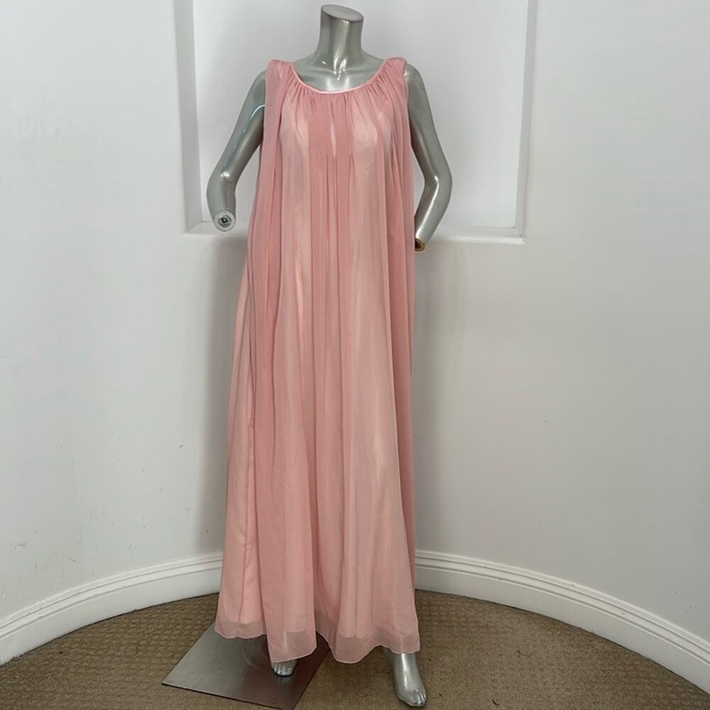 Amelia Couture Maxi Cocktail Party Dress Pink Salmon Chiffon  Size Various